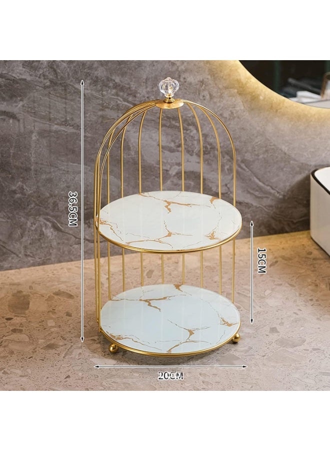 2-الطبقة حمام مكياج منظم رف الرخام كونتروب Dresser علبة تخزين رف الفراغ علبة مستحضرات التجميل مكياج المراحيض العطور المجوهرات منظم (أبيض) - Image 5